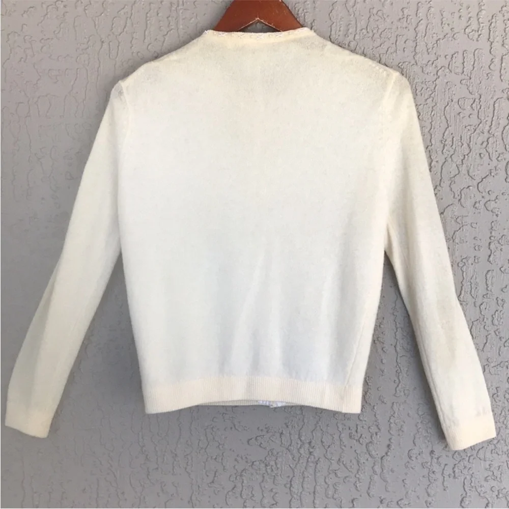 Vintage Beaded Angora Lambswool Cardigan Pearl Button Floral Knit - Picture 7 of 13